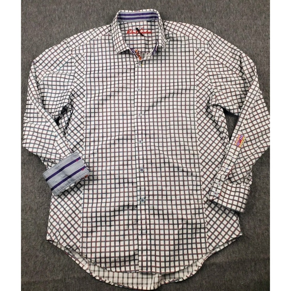 Robert Graham Shirt Mens Extra Large XL White Plaid X Collection Flip Cuff